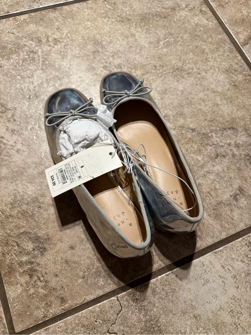 a new day Metallic Silver Ballet Flats with Bow Accent